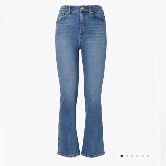 Tory Burch Cropped Boot-Cut Marble Jeans Size 28 - Picture 1 of 12